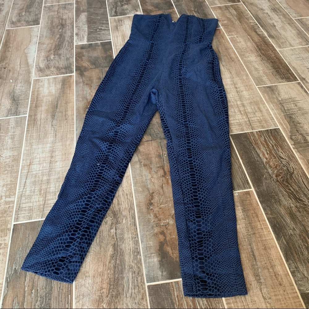 ✨ Missguided Blue Snake Print Jumpsuit Strapless - Picture 6 of 16
